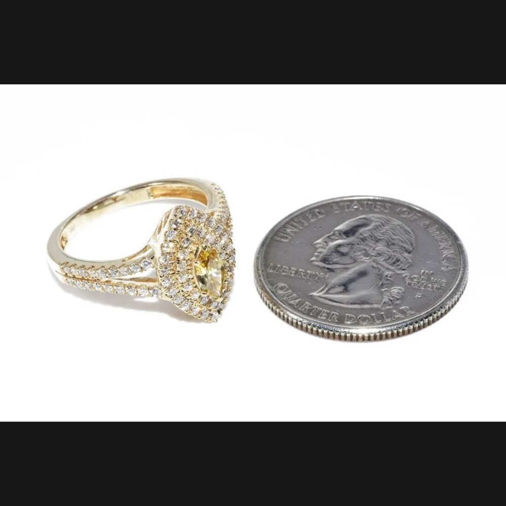 1.01CT NATURAL CANARY DIAMOND & WHITE DIAMOND ENGAGEMENT RING SOLID GOLD 14k - Picture 7 of 8
